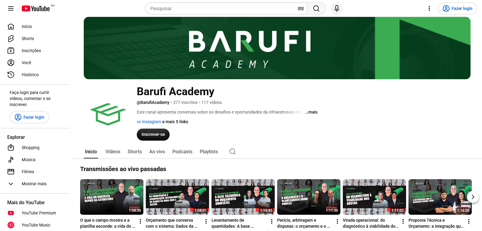 Canal Barufi Academy no YouTube